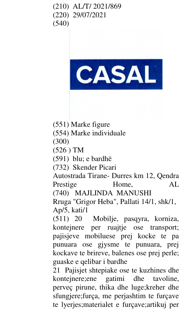 Zëri i markës TM në buletin