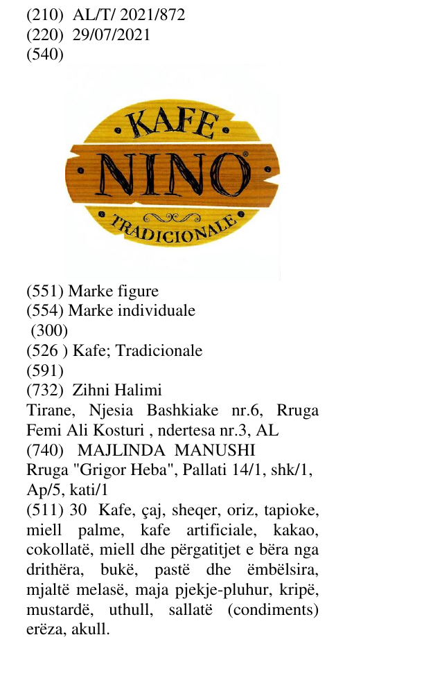 Zëri i markës Kafe; Tradicionale në buletin