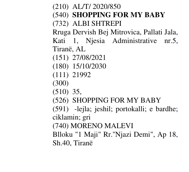 Zëri i markës SHOPPING FOR MY BABY në buletin