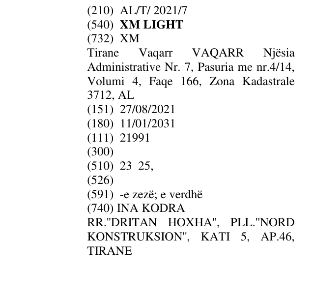 Zëri i markës XM LIGHT në buletin