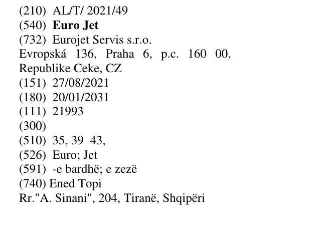 Zëri i markës Euro Jet në buletin