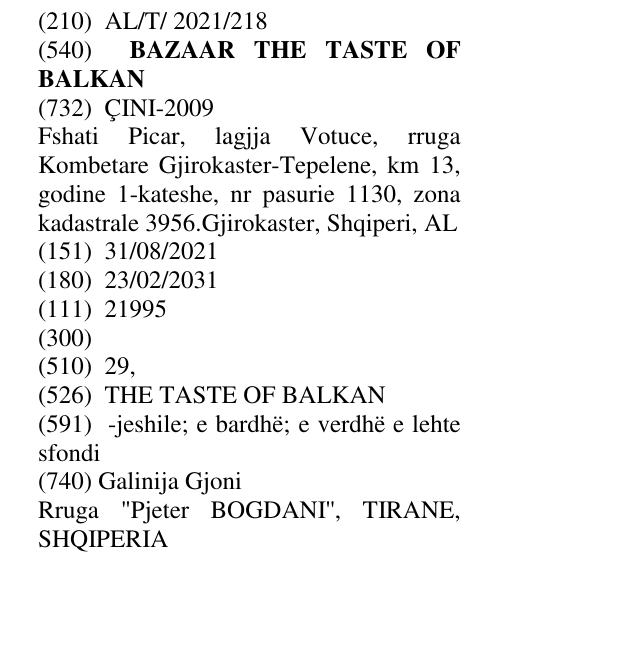 Zëri i markës BAZAAR THE TASTE OF BALKAN në buletin
