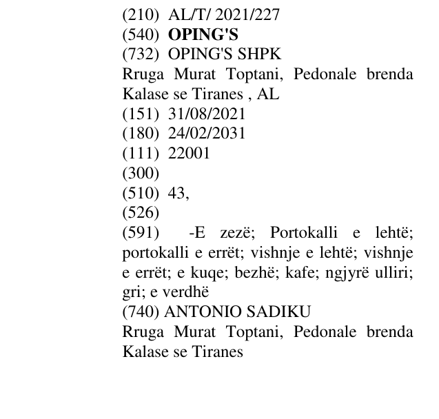 Zëri i markës OPING'S në buletin