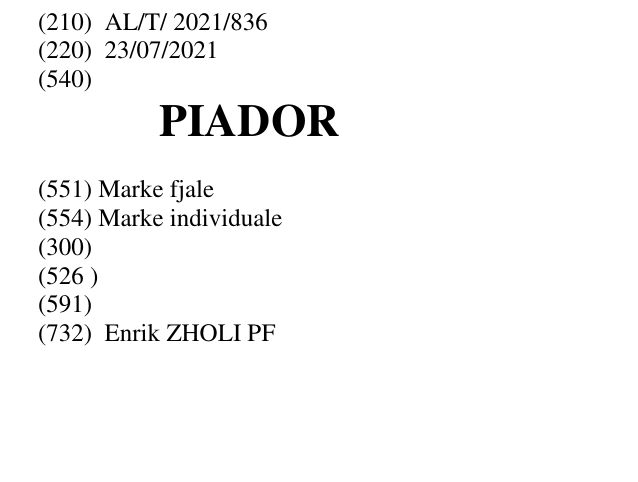 Zëri i markës PIADOR në buletin