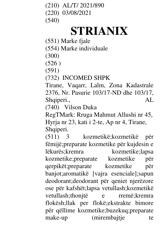 Zëri i markës STRIANIX në buletin