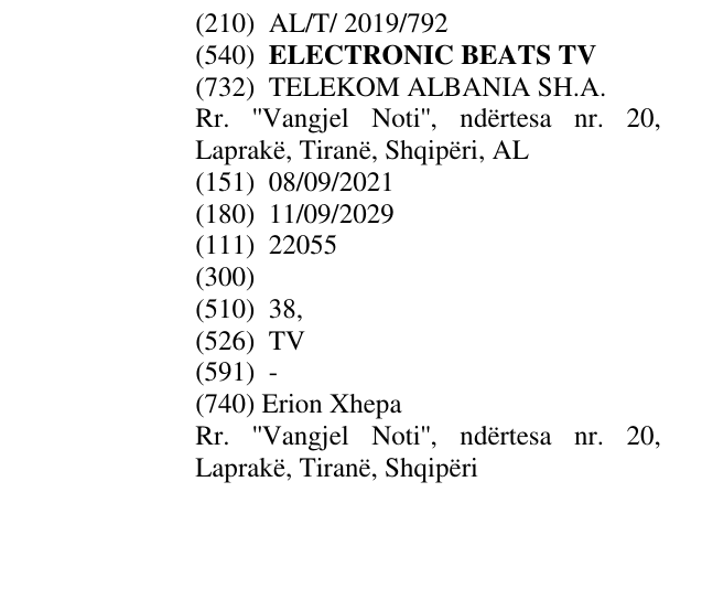 Zëri i markës ELECTRONIC BEATS TV në buletin