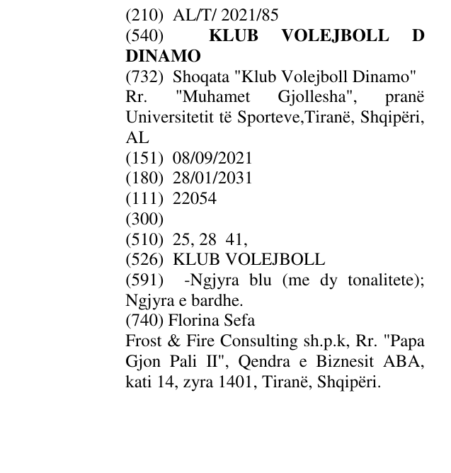 Zëri i markës KLUB VOLEJBOLL D DINAMO në buletin