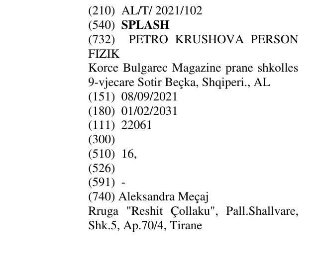 Zëri i markës SPLASH në buletin