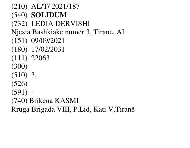 Zëri i markës SOLIDUM në buletin