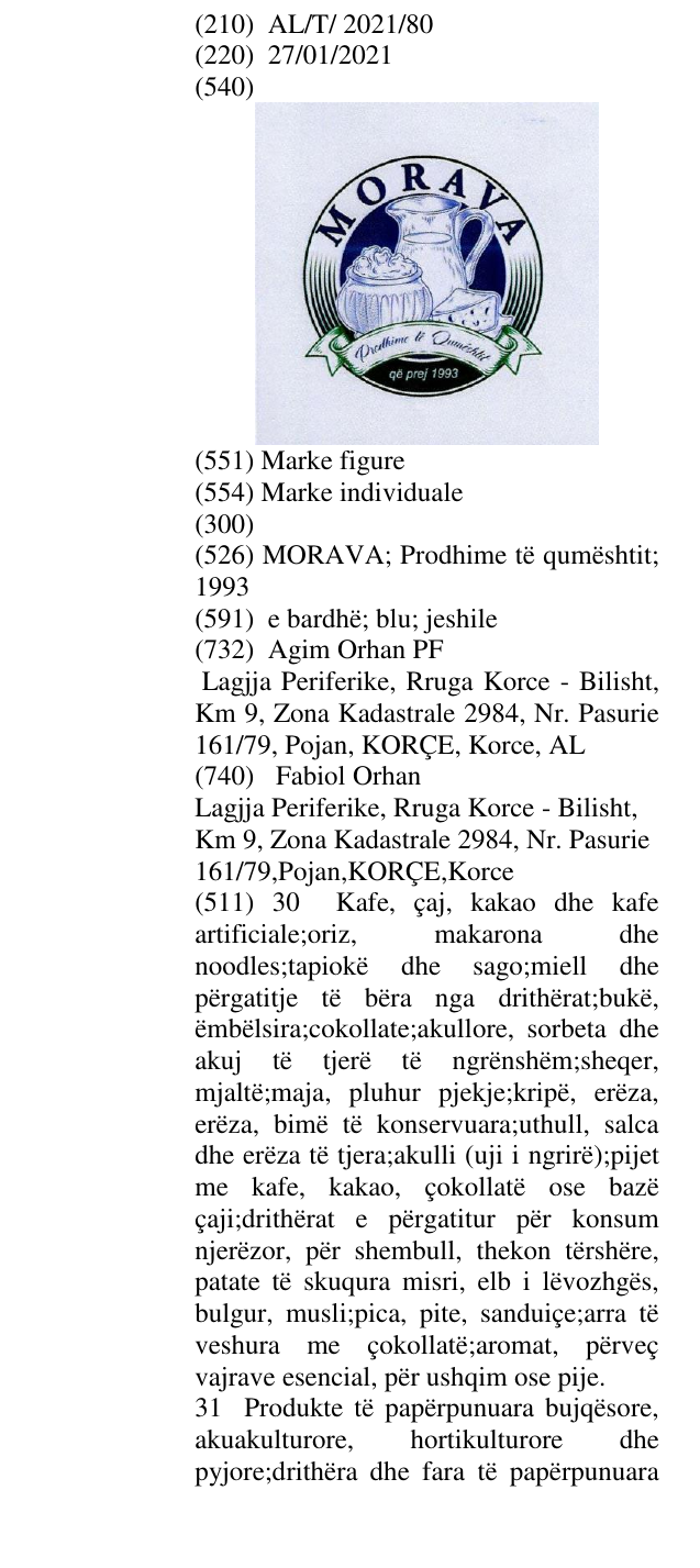 Zëri i markës MORAVA; Prodhime të qumështit; 1993 në buletin