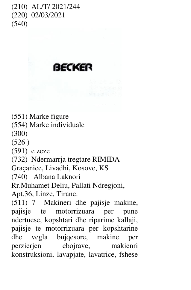 Zëri i markës Becker në buletin