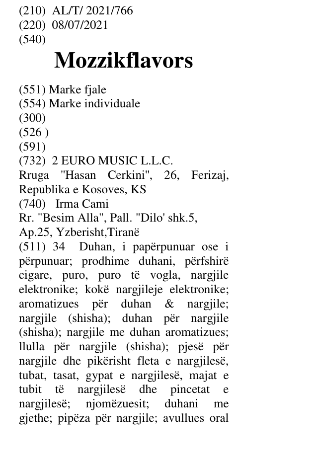 Zëri i markës Mozzikflavors në buletin
