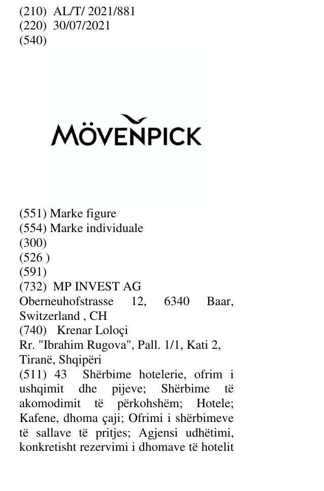 Zëri i markës MÖVENPICK në buletin