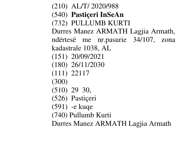 Zëri i markës Pastiçeri InSeAn në buletin