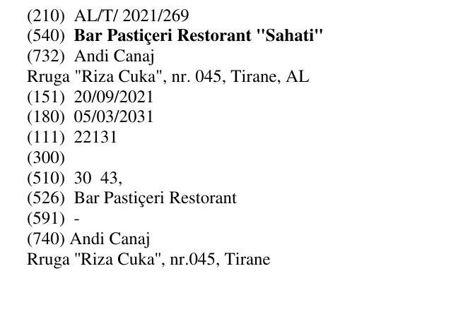 Zëri i markës Bar Pastiçeri Restorant "Sahati" në buletin