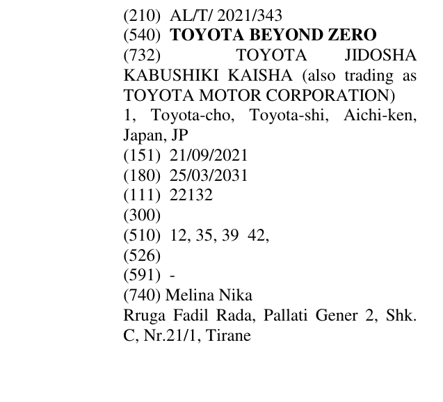 Zëri i markës TOYOTA BEYOND ZERO në buletin