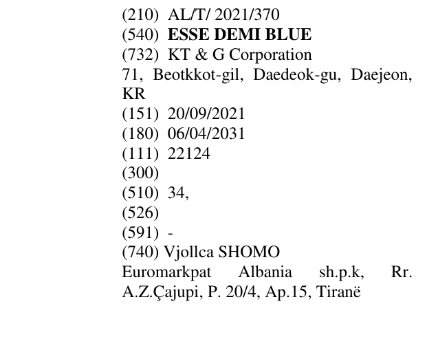 Zëri i markës ESSE DEMI BLUE në buletin