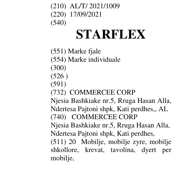 Zëri i markës STARFLEX në buletin