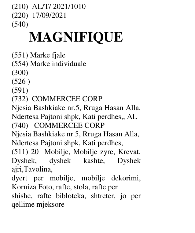 Zëri i markës MAGNIFIQUE në buletin