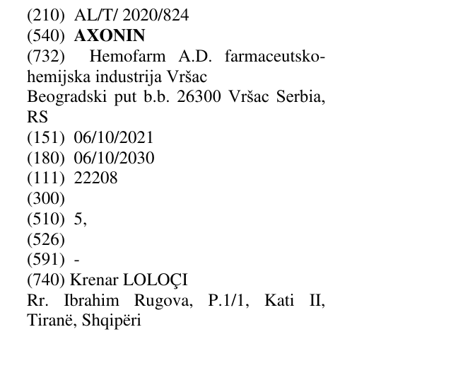 Zëri i markës AXONIN në buletin