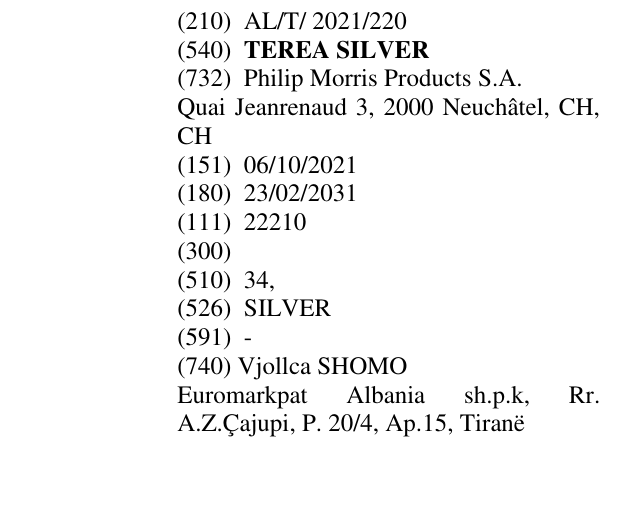 Zëri i markës TEREA SILVER në buletin