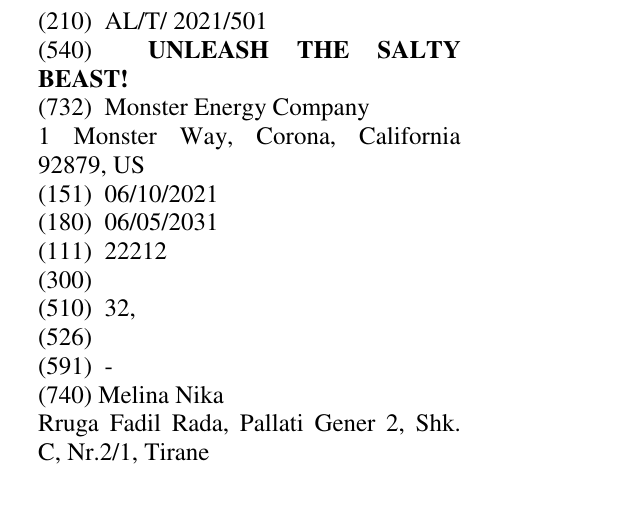 Zëri i markës UNLEASH THE SALTY BEAST! në buletin