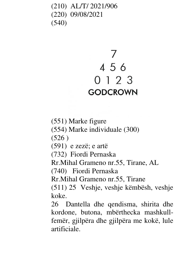 Zëri i markës GODCROWN në buletin