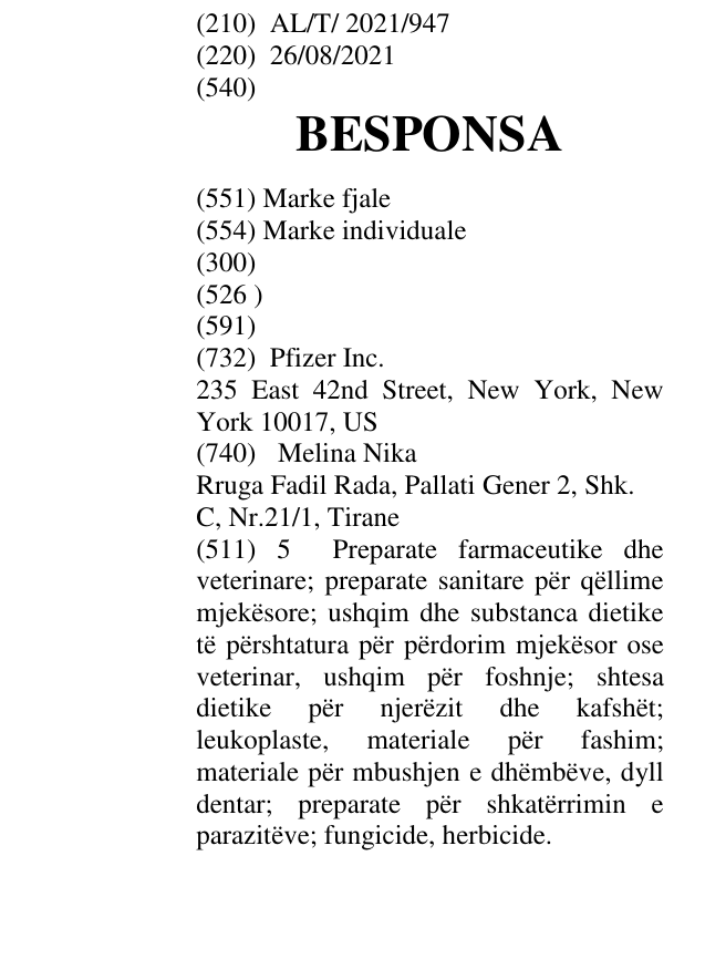 Zëri i markës BESPONSA në buletin