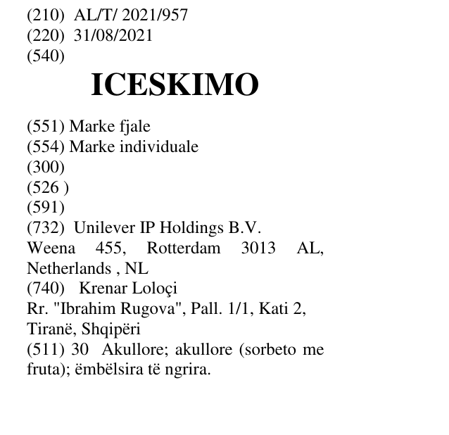 Zëri i markës ICESKIMO në buletin