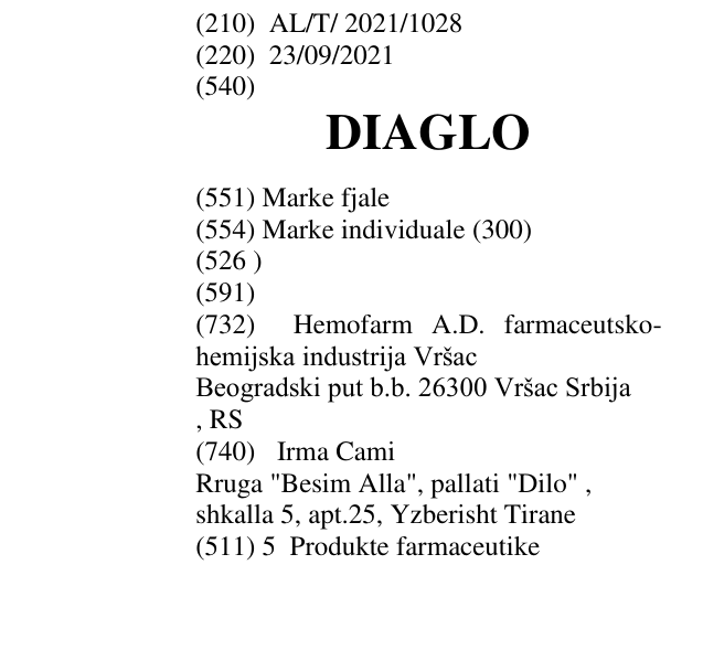 Zëri i markës DIAGLO në buletin