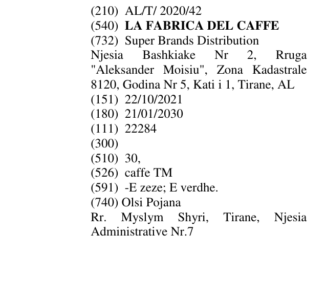 Zëri i markës LA FABRICA DEL CAFFE në buletin