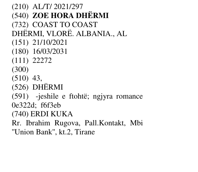 Zëri i markës ZOE HORA DHËRMI në buletin