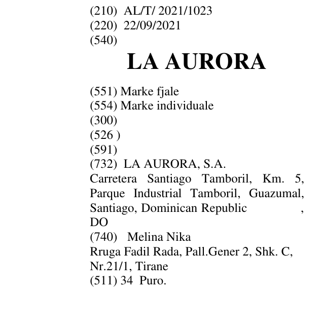 Zëri i markës LA AURORA në buletin