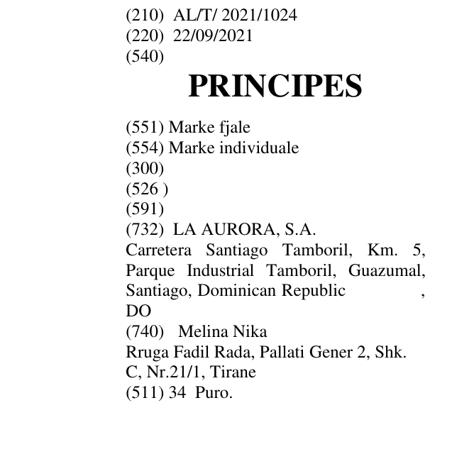 Zëri i markës PRINCIPES në buletin