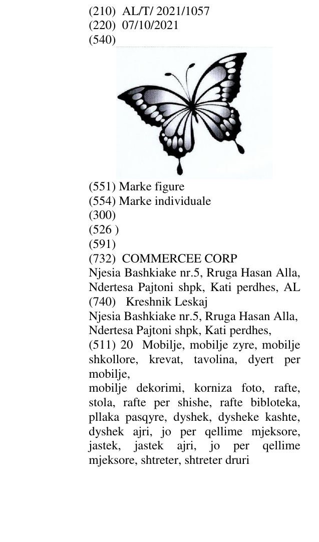 Zëri i markës AL/T/2021/1057 në buletin