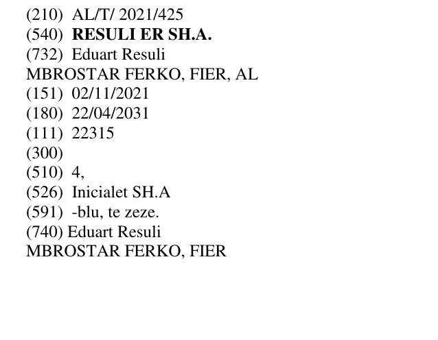 Zëri i markës RESULI ER SH.A. në buletin