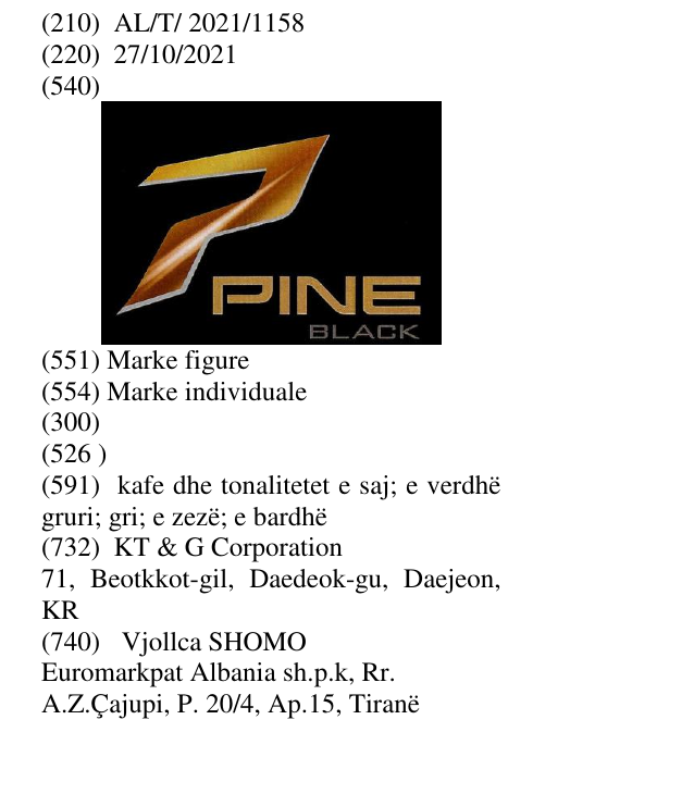 Zëri i markës PINE BLACK në buletin