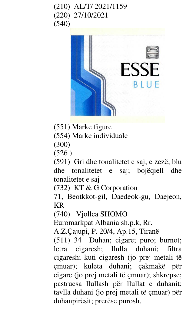 Zëri i markës ESSE BLUE në buletin