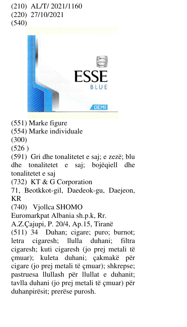 Zëri i markës ESSE BLUE DEMI në buletin