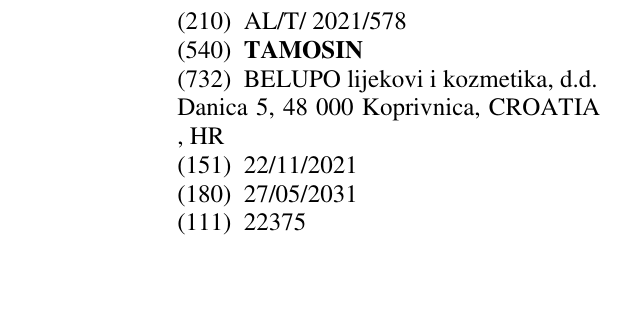 Zëri i markës TAMOSIN në buletin