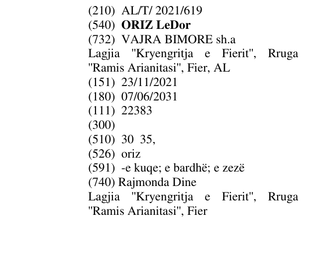 Zëri i markës ORIZ LeDor në buletin