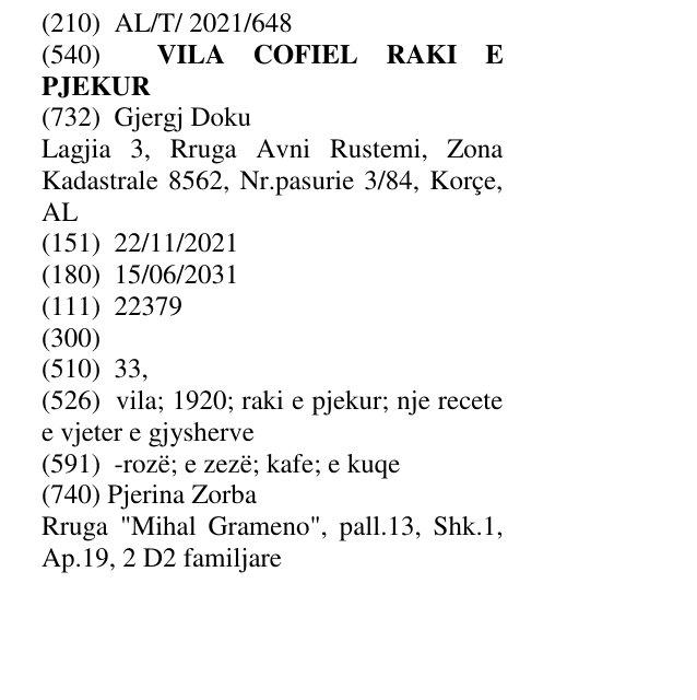 Zëri i markës VILA COFIEL RAKI E PJEKUR në buletin