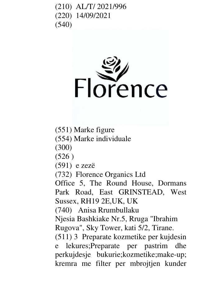 Zëri i markës Florence në buletin