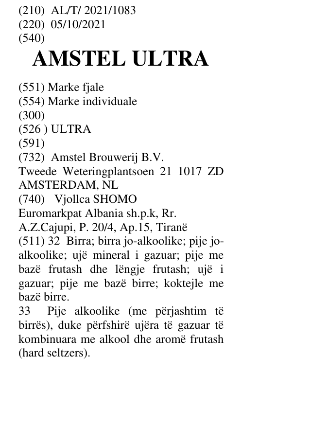 Zëri i markës AMSTEL ULTRA në buletin