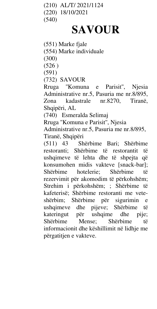Zëri i markës SAVOUR në buletin