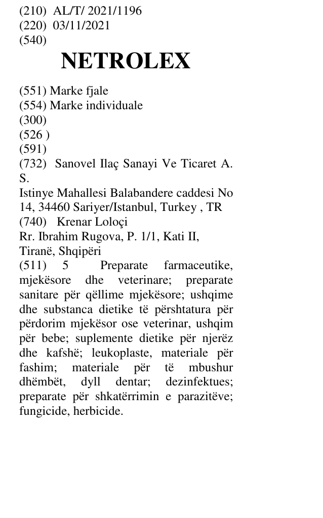 Zëri i markës NETROLEX në buletin