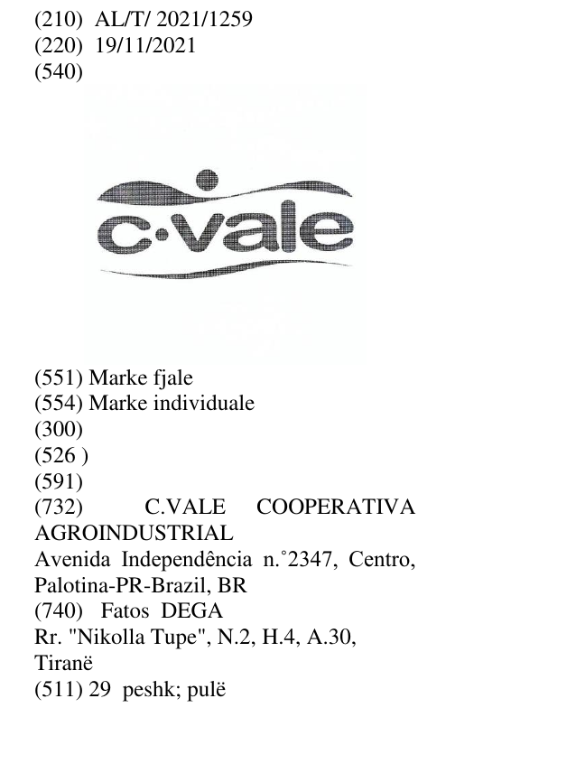 Zëri i markës C.VALE në buletin