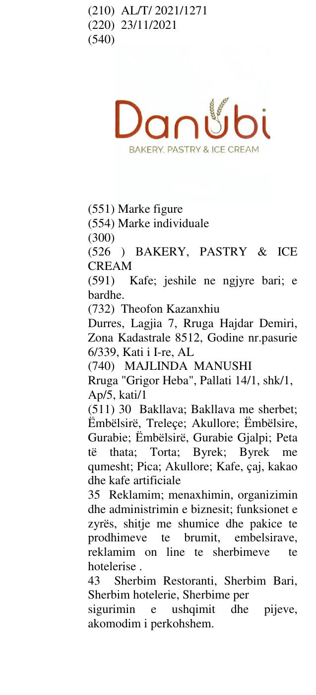 Zëri i markës BAKERY, PASTRY & ICE CREAM në buletin