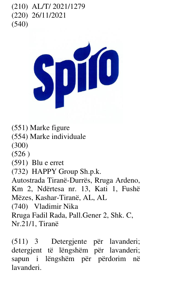 Zëri i markës Spiro në buletin