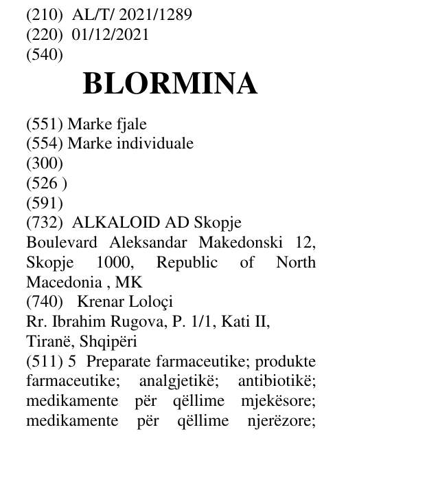 Zëri i markës BLORMINA në buletin